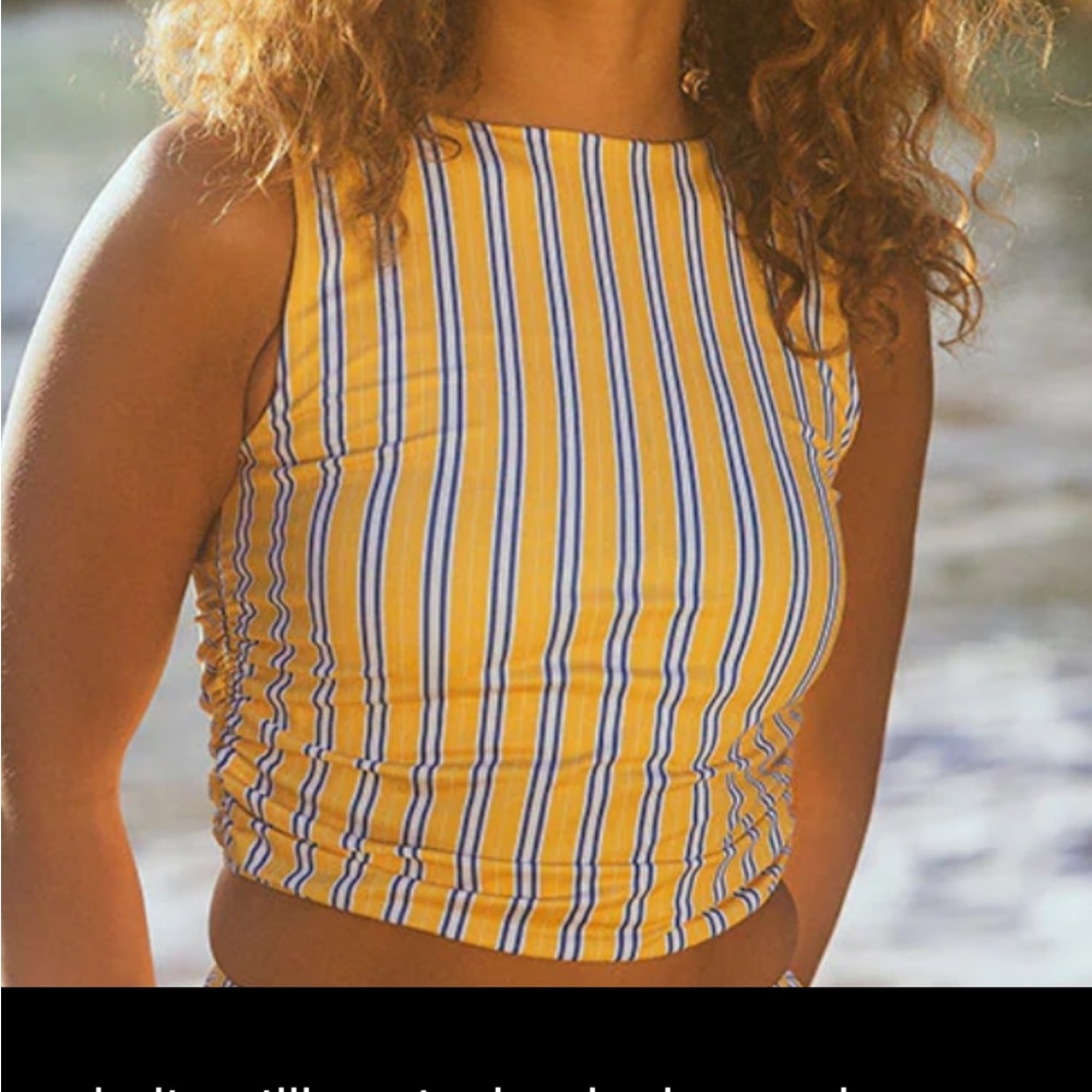 NWT Albion brand lemon stripe swimsuit top sz XL, selling for $48 sold for $88